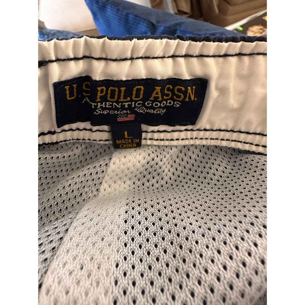U.S. Polo Assn Swim Trunks Navy Blue White Stripe Cargo Pocket‎ Mens Large